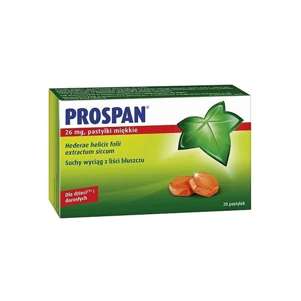 [DATA - 2026-10-31] Prospan 26mg, suchy wyciąg z liści bluszczu, 20 pastylek do ssania
