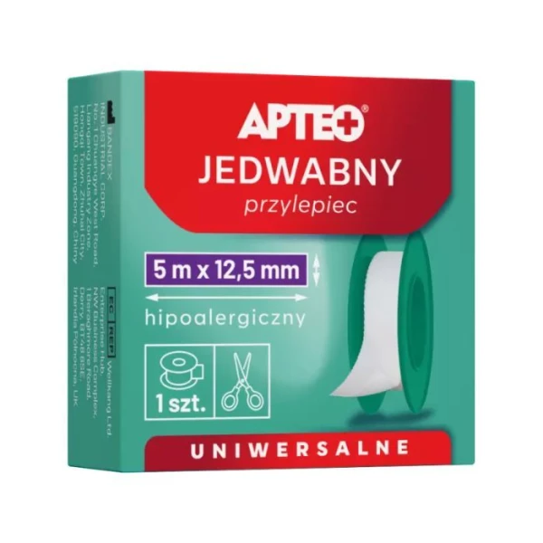 Przylepiec Apteo, jedwabny, biały, 5m x 12,5mm, 1 sztuka