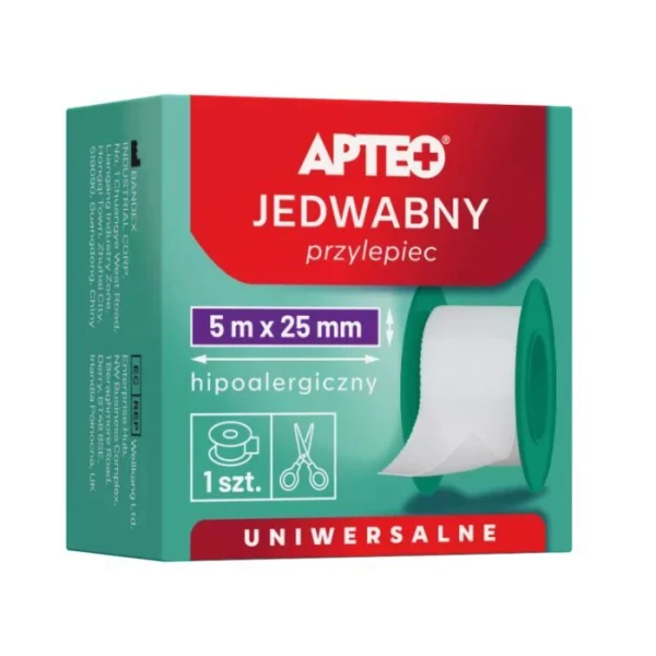 Przylepiec Apteo, jedwabny, biały, 5m x 25mm, 1 sztuka