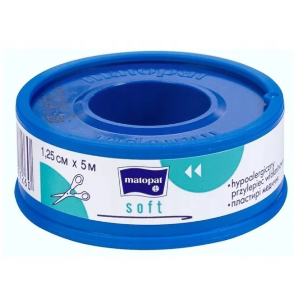 Przylepiec włókninowy, Matopat soft, biały, 1,25cm x 5m, 1 sztuka