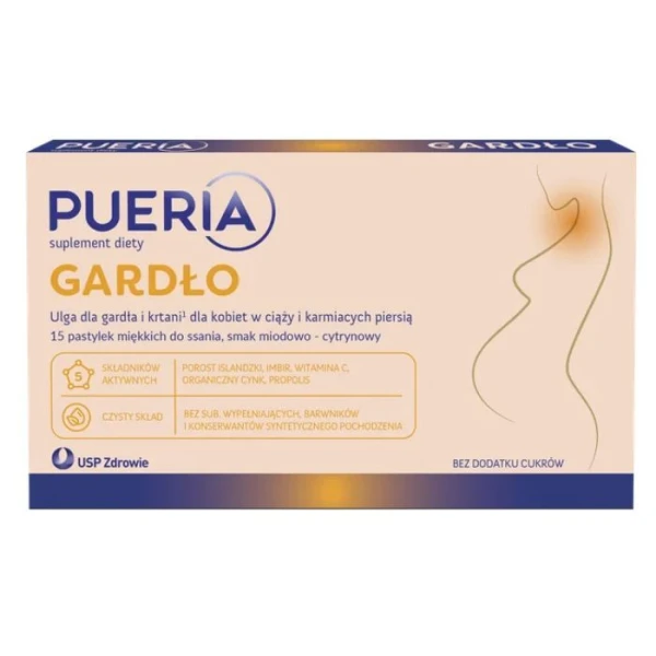 Pueria Gardło, bez dodatku cukru, 15 pastylek do ssania