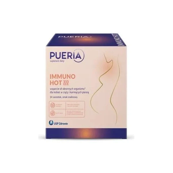 Pueria Immuno Hot, proszek, smak malinowy, 14 saszetek