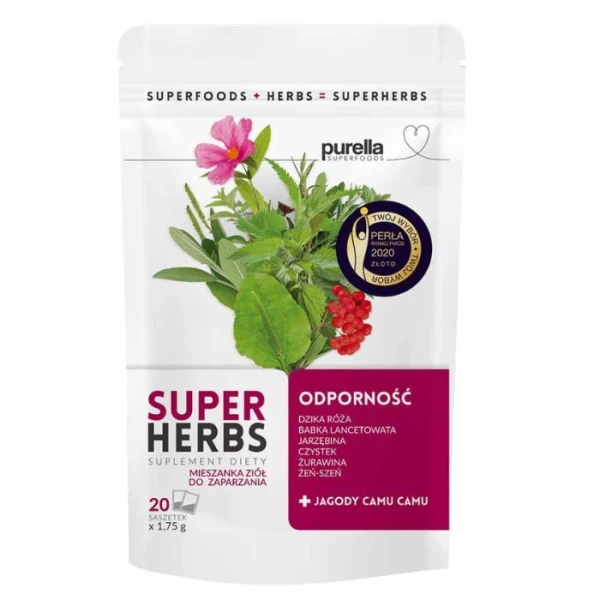 Purella Superfoods, Superherbs Odporność, mieszanka ziół do zaparzania, 20 saszetek