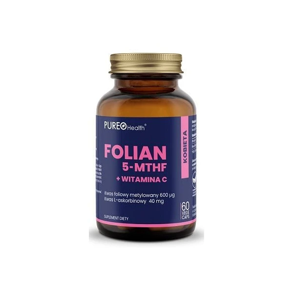 Pureo Health, Folian 5-MTHF + witamina C, 60 kapsułek