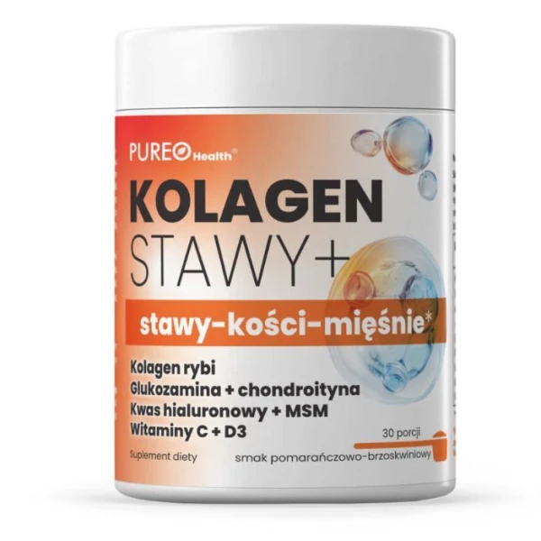 Pureo Health, Kolagen na stawy+ kości, mięśnie, proszek, smak pomarańczowo-brzoskwiniowy, 120g (30 porcji)