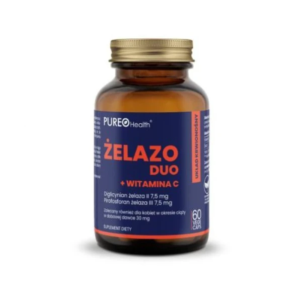 Pureo Health, Żelazo Duo + Witamina C, 60 kapsułek