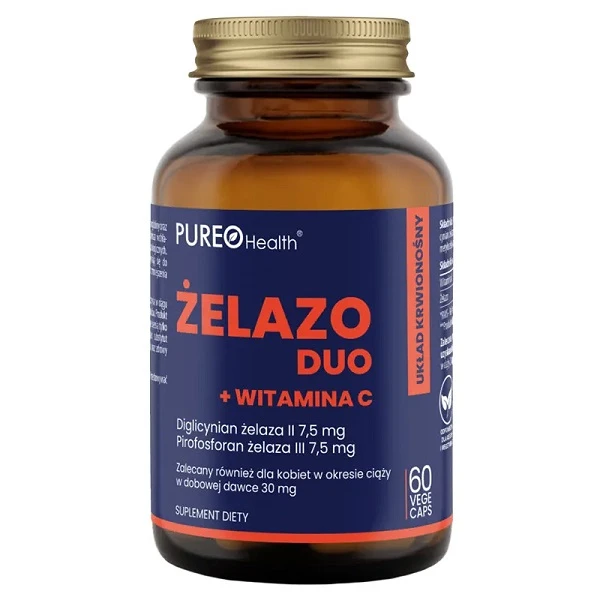 Pureo Health, Żelazo Duo + Witamina C, 60 kapsułek