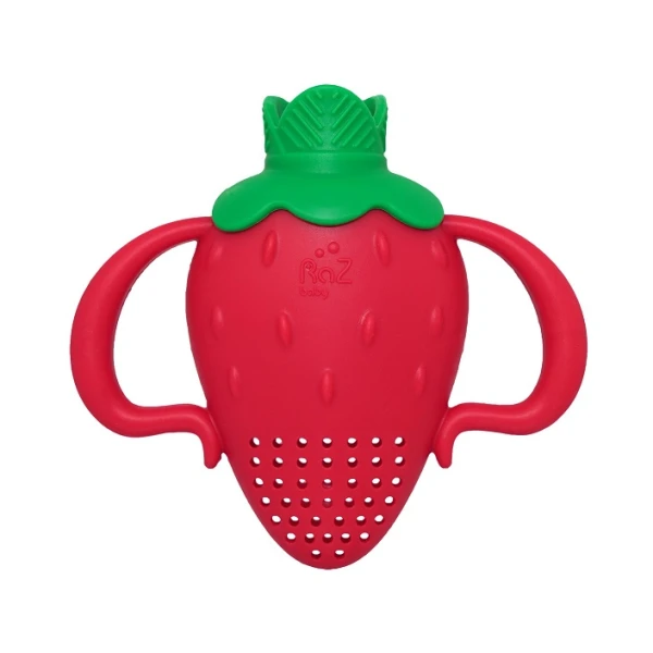RaZbaby, silikonowy gryzak do podawania owoców i pokarmu, Fruitique Truskawka, po 6 miesiącu, 1 sztuka