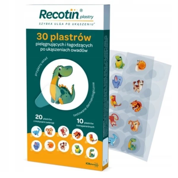 Recotin, plastry po ukąszeniach owadów, dla dzieci po 3 roku życia, 30 sztuk