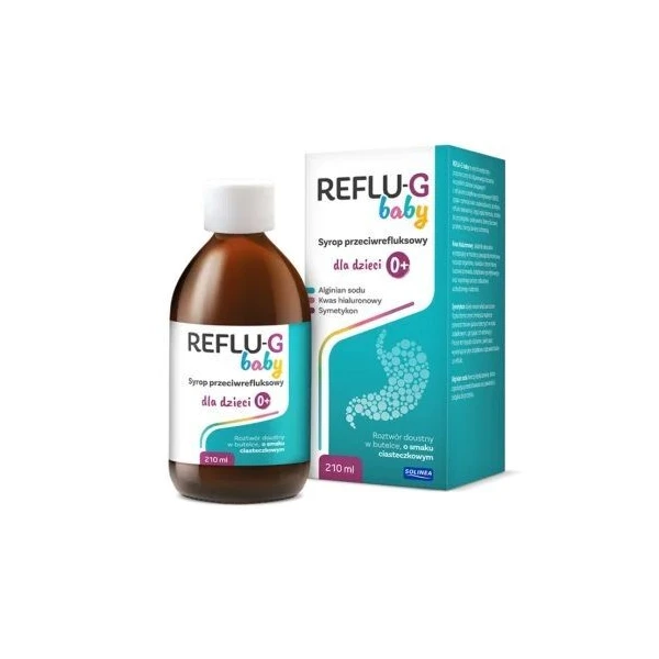 Reflu-G Baby, syrop przeciwrefluksowy dla dzieci, od urodzenia, smak ciasteczkowy, 210ml