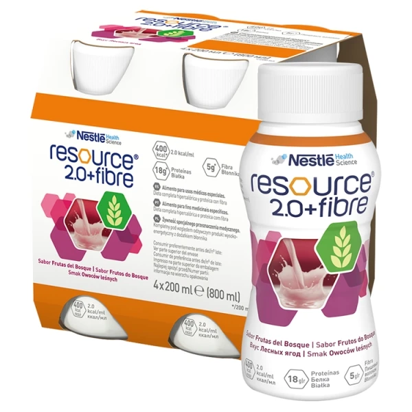 Resource 2.0+ Fibre, produkt odżywczy wysokoenergetyczny, smak owoców leśnych, płyn, 4x200ml