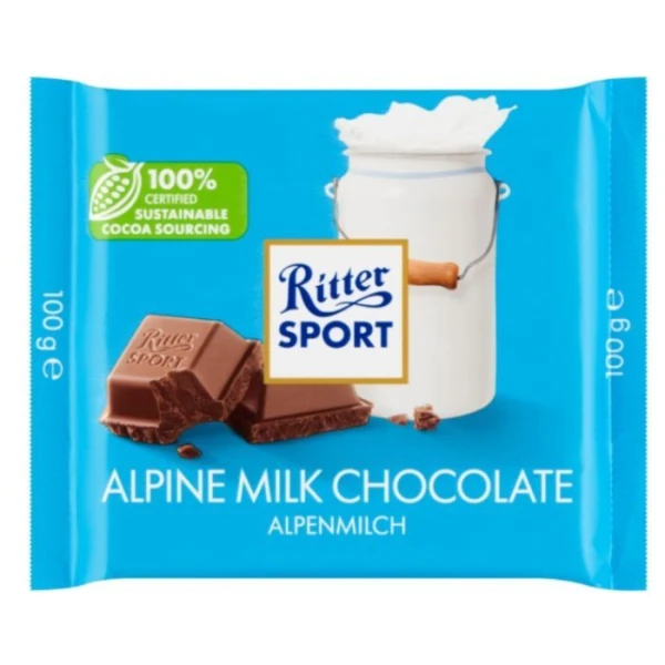 Ritter Sport, Alpine Milk Chocolate, czekolada mleczna alpejska, 100g