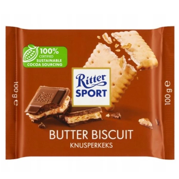 [DATA - 2026-09-24] Ritter Sport, Butter Biscuit, czekolada mleczna z herbatnikami maślanymi, 100g