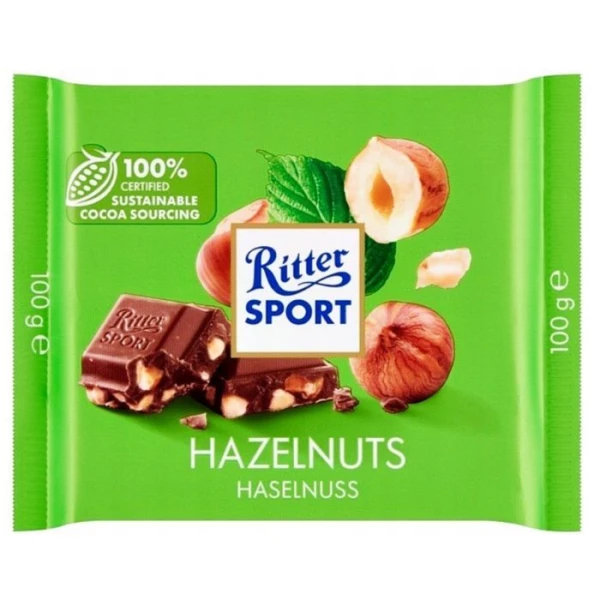 Ritter Sport, Hazelnuts, czekolada mleczna z siekanymi prażonymi orzechami laskowymi, 100g
