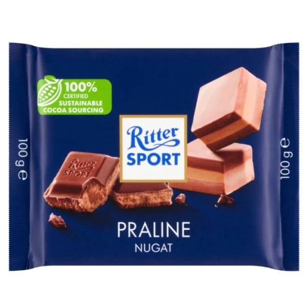 Ritter Sport, Praline Nugat, czekolada mleczna z nadzieniem z orzechów laskowych, 100g