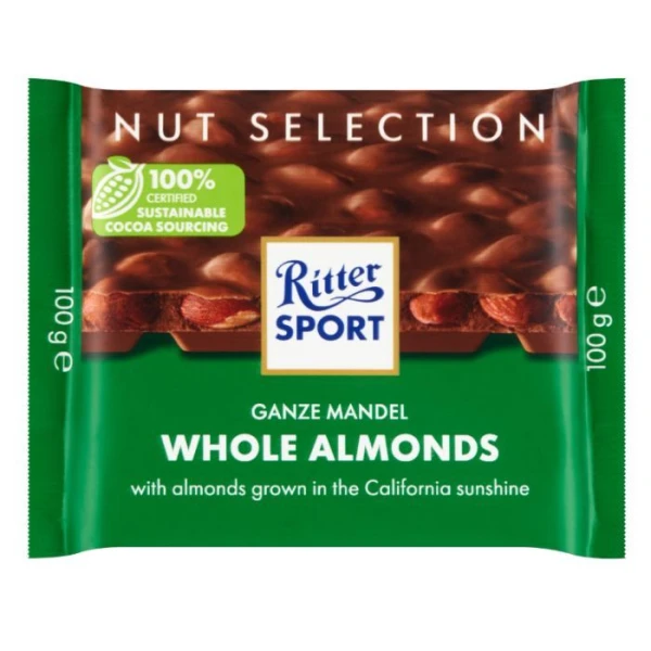 [DATA - 2026-09-11] Ritter Sport, Whole Almonds, czekolada mleczna z całymi migdałami, 100g