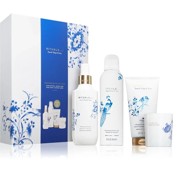 Rituals Amsterdam, Tulip & Yuzu, zestaw, krem do ciała, 150ml + żel pod prysznic, 200ml + zapach do wnętrz w sprayu, 200ml + świeca zapachowa, 140g