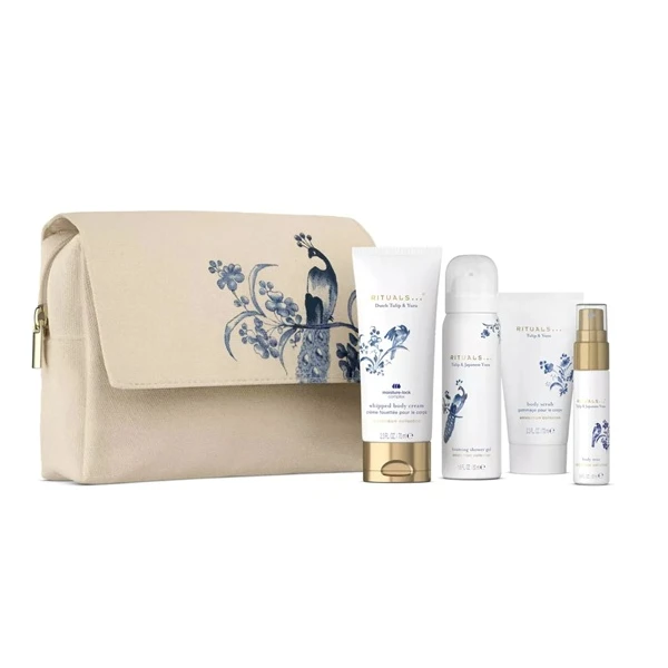 Rituals Amsterdam, Tulip & Yuzu, zestaw z kosmetyczką: krem do ciała, 70ml + mgiełka, 20ml + pianka pod prysznic w żelu, 50ml + peeling, 70ml