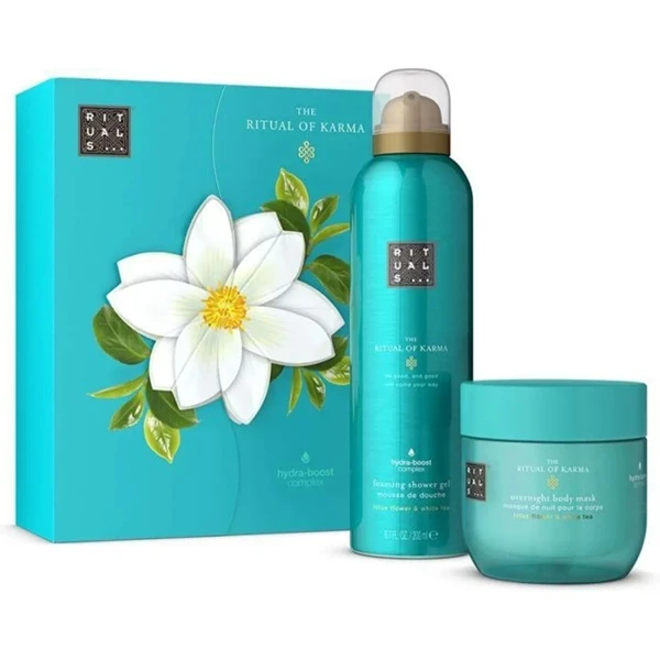Rituals of Karma, silnie pieniący się żel pod prysznic, 200ml + nawilżająca maska do ciała na noc, 125ml