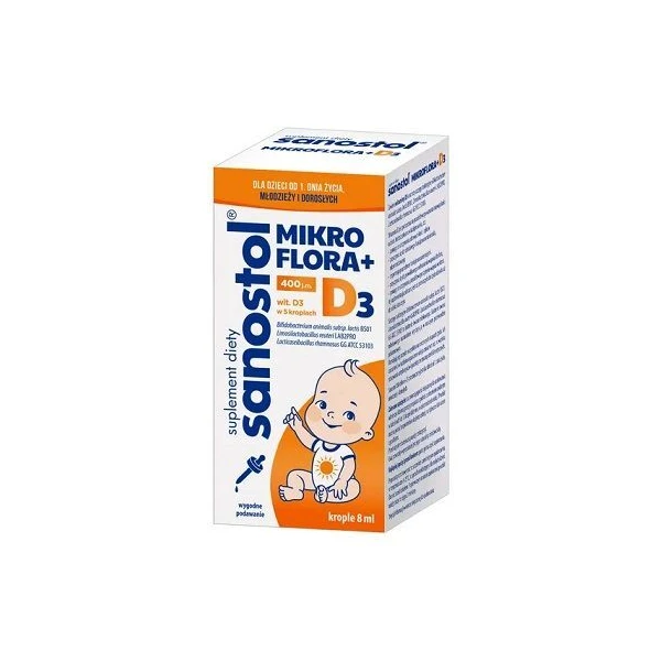 [DATA - 2026-10-31] Sanostol Mikroflora + D3, krople doustne, od urodzenia, 8ml
