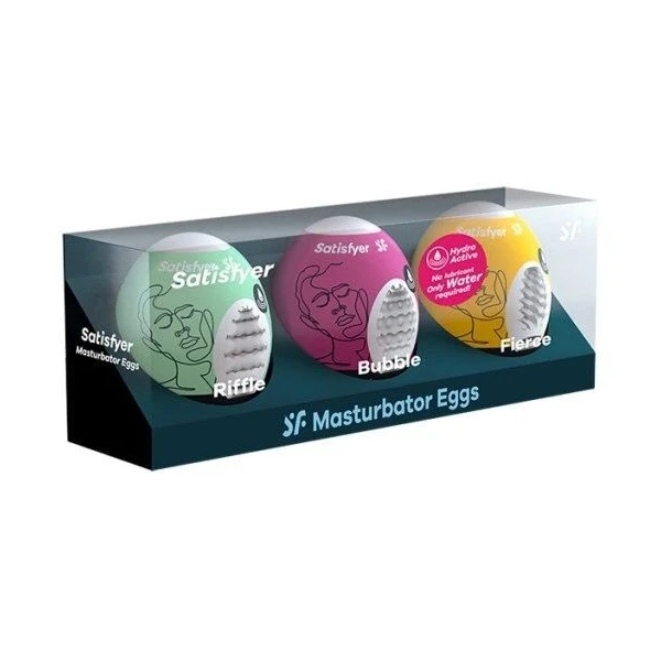 Satisfyer Masturbator Eggs, zestaw 3 jajek Riffle, Bubble, Fierce, 3 sztuki