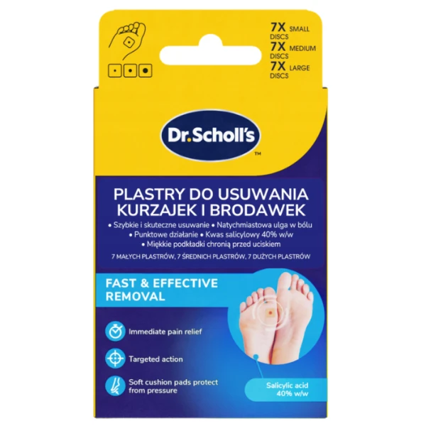 Dr.Scholl's, plastry do usuwania kurzajek i brodawek, 3 rozmiary, 21 sztuk