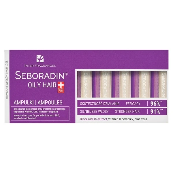 Seboradin Oily Hair, kuracja do włosów ze skłonnością do wypadania i łuszczycy, 14 ampułek