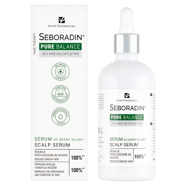 Seboradin Pure Balance, serum do skóry głowy i włosów przetłuszczających się, cienkich i delikatnych, 100ml