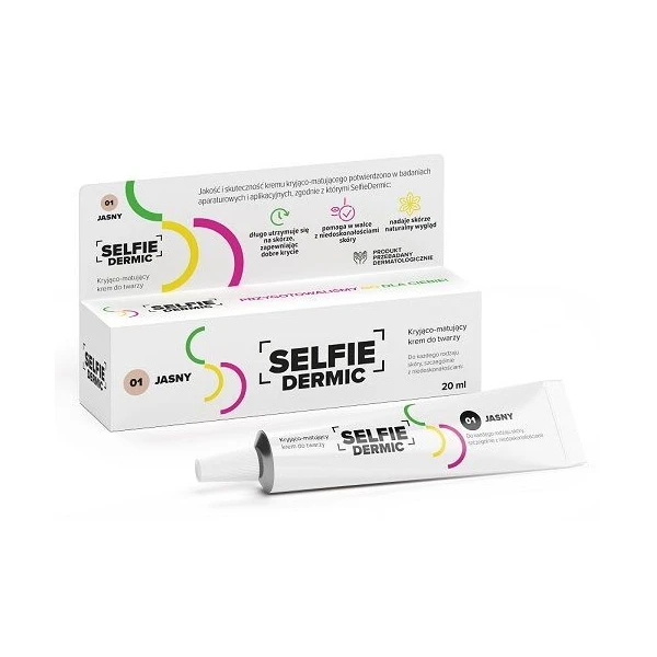 SelfieDermic, krem kryjąco-matujący do twarzy, 01 jasny, 20ml