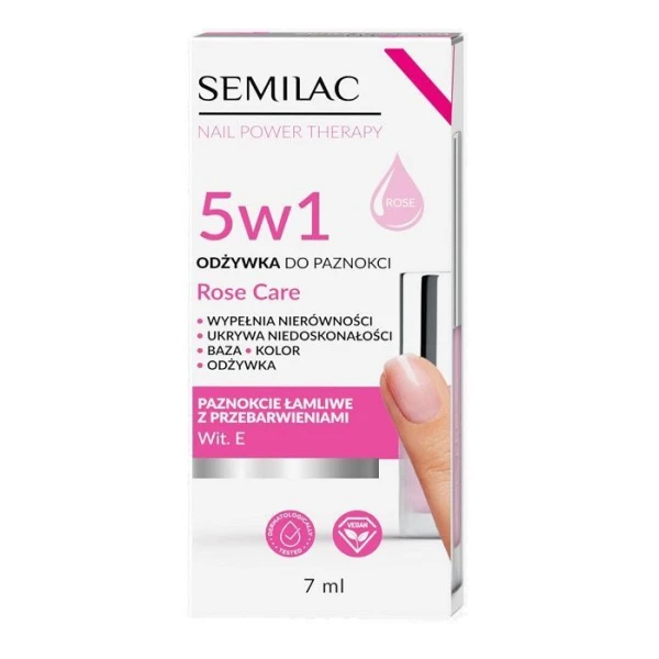 Semilac Rose Care, odżywka do paznokci 5w1, 7ml