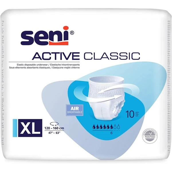 Majtki chłonne Seni Active Classic, rozmiar XL, chłonność 6, 10 sztuk