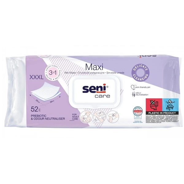 Seni Care Maxi, chusteczki pielęgnacyjne 3w1, 52 sztuki