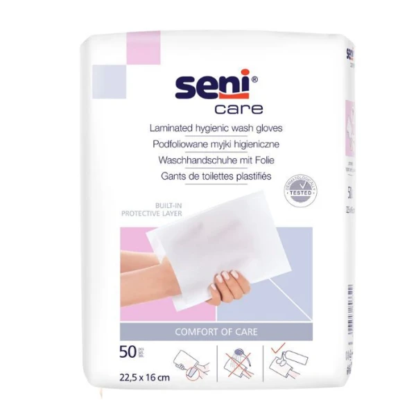 Seni Care, myjki higieniczne, podfoliowane, 22,5cm x 16cm, 50 sztuk