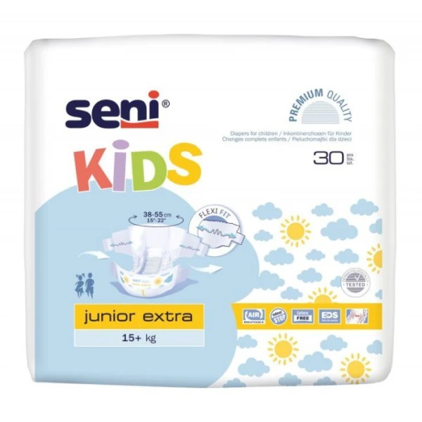 Seni Kids, pieluchomajtki jednorazowe, Junior Extra, waga 15+ kg, 30 sztuk