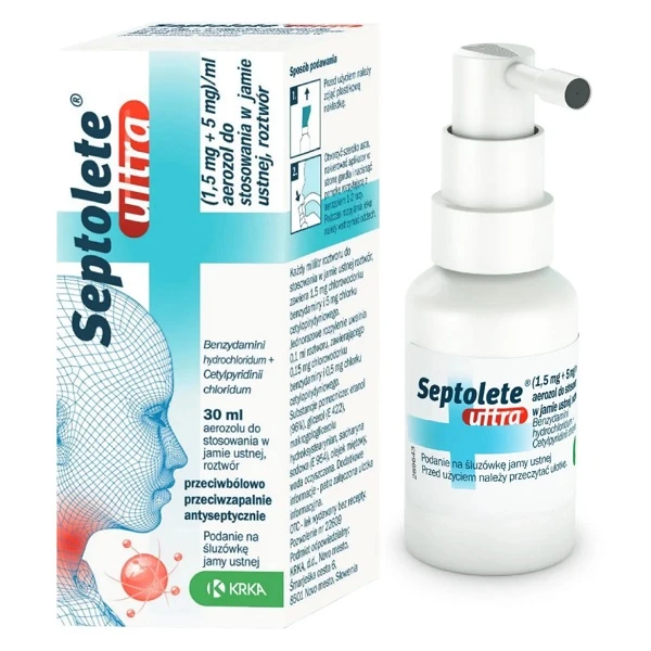 Septolete ultra (1,5mg+5mg)/ml, aerozol do stosowania w jamie ustnej, 30ml