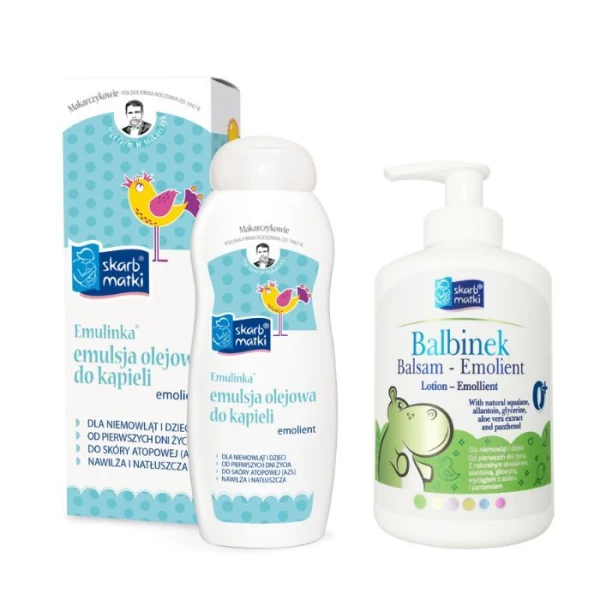 Skarb Matki, Emulinka, emulsja olejowa do kąpieli, od urodzenia, 250ml + Balbinek, balsam-emolient, od urodzenia, 275ml