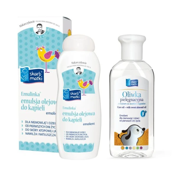 Skarb Matki, Emulinka, emulsja olejowa do kąpieli, od urodzenia, 250ml + oliwka z olejkiem ze słodkich migdałów, 200ml