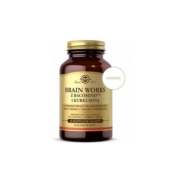 [DATA - 2026-08-31] Solgar Brain Works, z bacomind i kurkuminą, 60 kapsułek