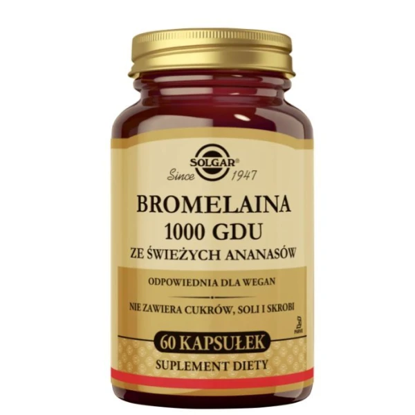 Solgar Bromelaina 1000 GDU ze świeżych ananasów, 60 kapsułek