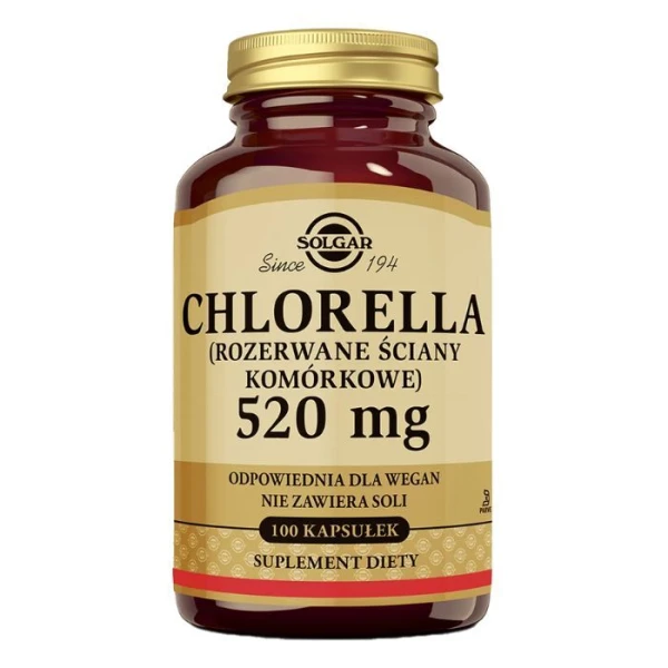 Solgar Chlorella, rozerwane ściany komórkowe, 100 kapsułek