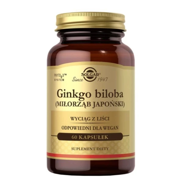 Solgar Ginkgo Biloba, miłorząb japoński, 60 kapsułek