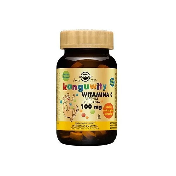 Solgar Kanguwity, witamina C 100mg, smak pomarańczowy, 90 pastylek do ssania