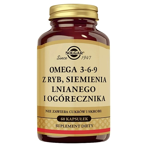 Solgar Omega 3-6-9, z ryb, siemienia lnianego i ogórecznika, 60 kapsułek