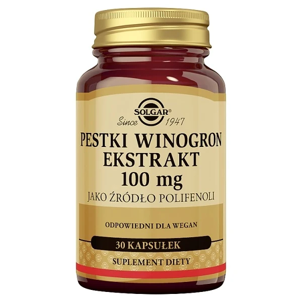 Solgar Pestki Winogron Ekstrakt 100mg, 30 kapsułek