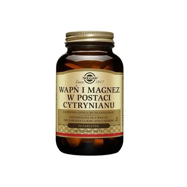 Solgar Wapń i Magnez w Postaci Cytrynianu, 50 tabletek