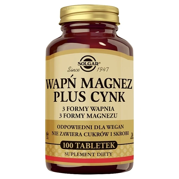 Solgar Wapń Magnez Cynk, 100 tabletek