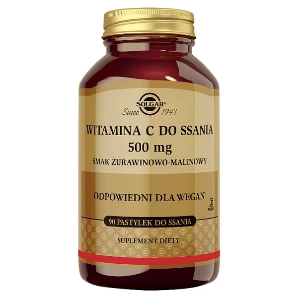 Solgar Witamina C 500mg, smak żurawinowo-malinowy, 90 pastylek do ssania
