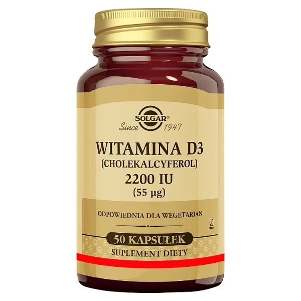 Solgar Witamina D3 (Cholekalcyferol) 2200 IU (55mcg), 50 kapsułek