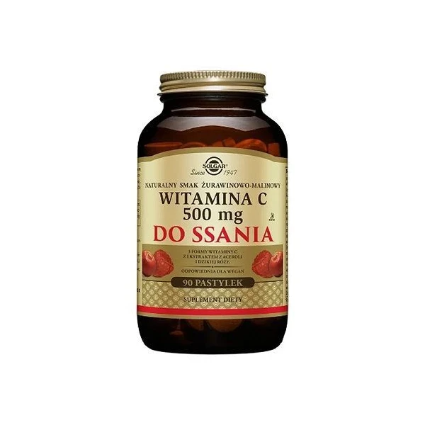Solgar Witamina C 500mg, smak żurawinowo-malinowy, 90 pastylek do ssania