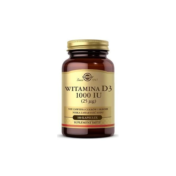 [DATA - 2026-09-30] Solgar Witamina D3 25mcg (1000 IU), 100 kapsułek